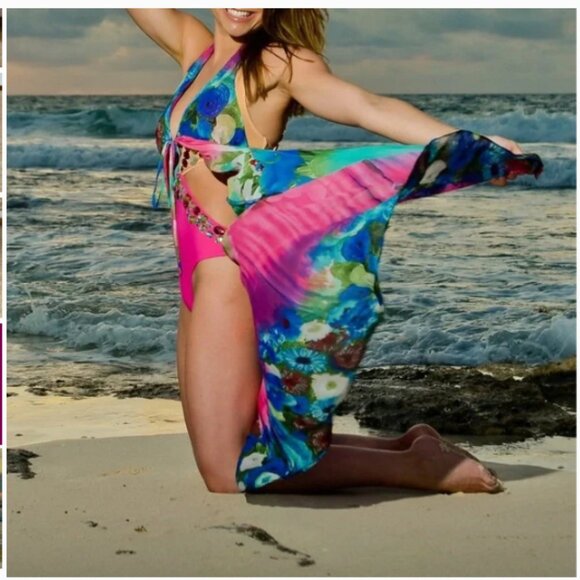 Francesca's‎ Aurora Tropical Halter Swim Coverup Medium/Large - Picture 2 of 15